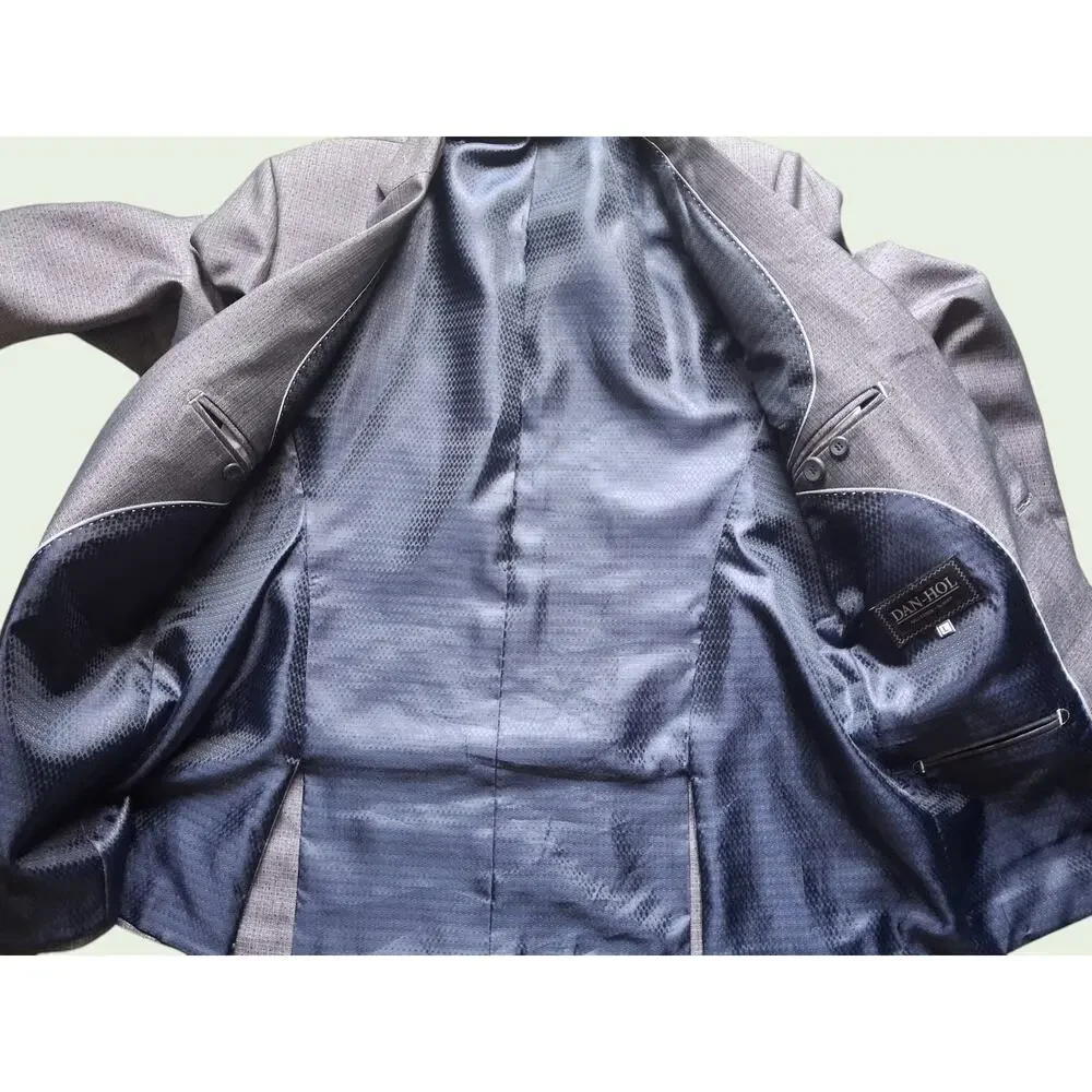 Dan-Hol Slim Fit Gray 2 Piece Suit Mens L 34x30 One Button Career Wedding